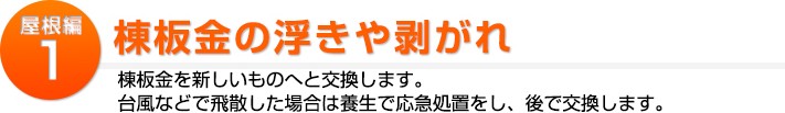 屋根補修1:棟板金の浮きや剥がれ