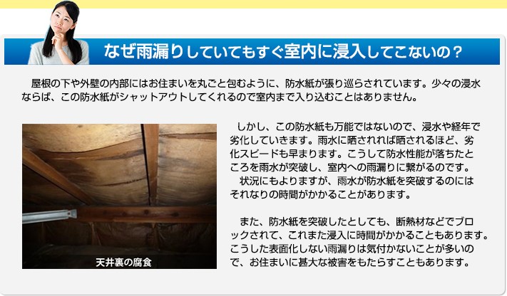 なぜ雨漏りしていてもすぐに室内に侵入してこないの?