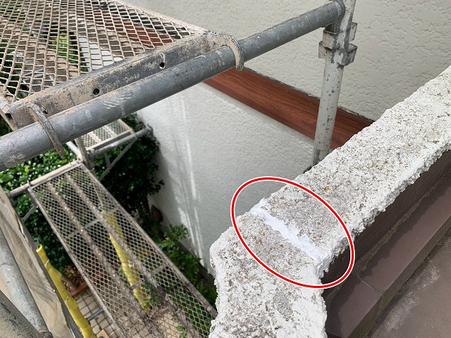 笠木角の補修箇所