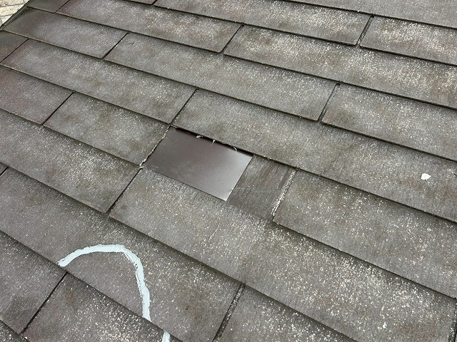 西八代郡市川三郷町でガルバリウム鋼板で部分補修を行ったスレート屋根