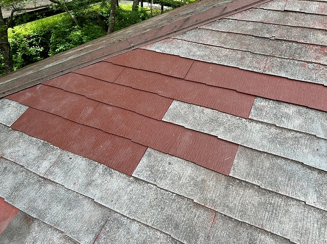 鳴沢村　スレート屋根　ひび割れ修繕　補修工事　完成写真